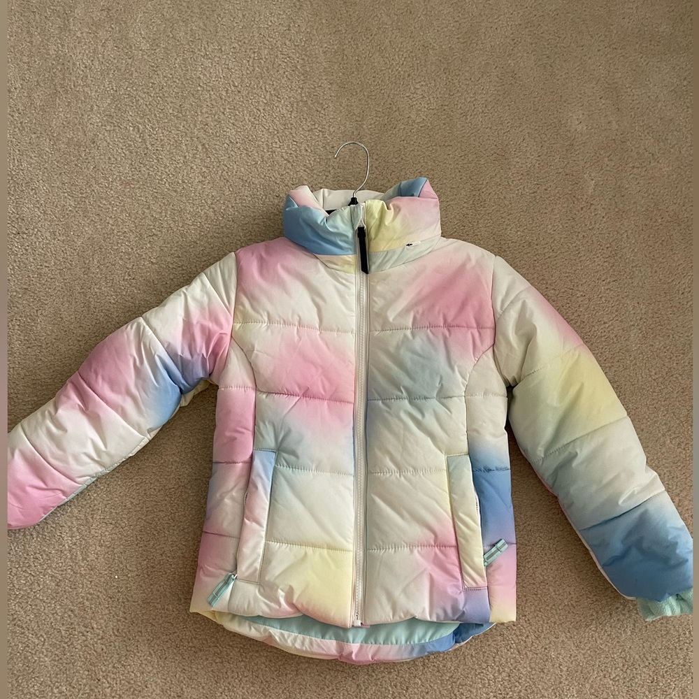 All in Motion Girl Short Puffer Jacket Winter Coat Rainbow Print Sz S 6 / 6X